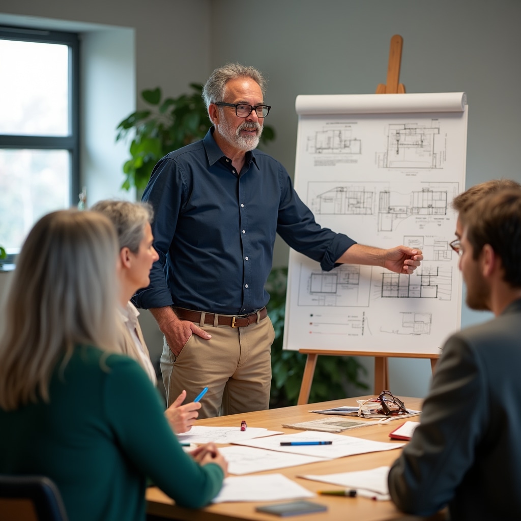 Experienced facilitator guiding a diverse group through a participatory planning exercise